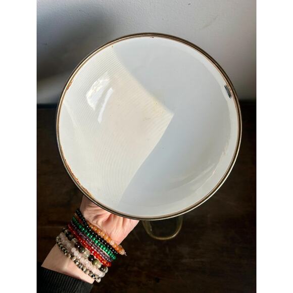 Vintage Enamel and Brass Floral 2.5 Quart Lidded Pot | Cottagecore Granny Chic - Picture 7 of 8